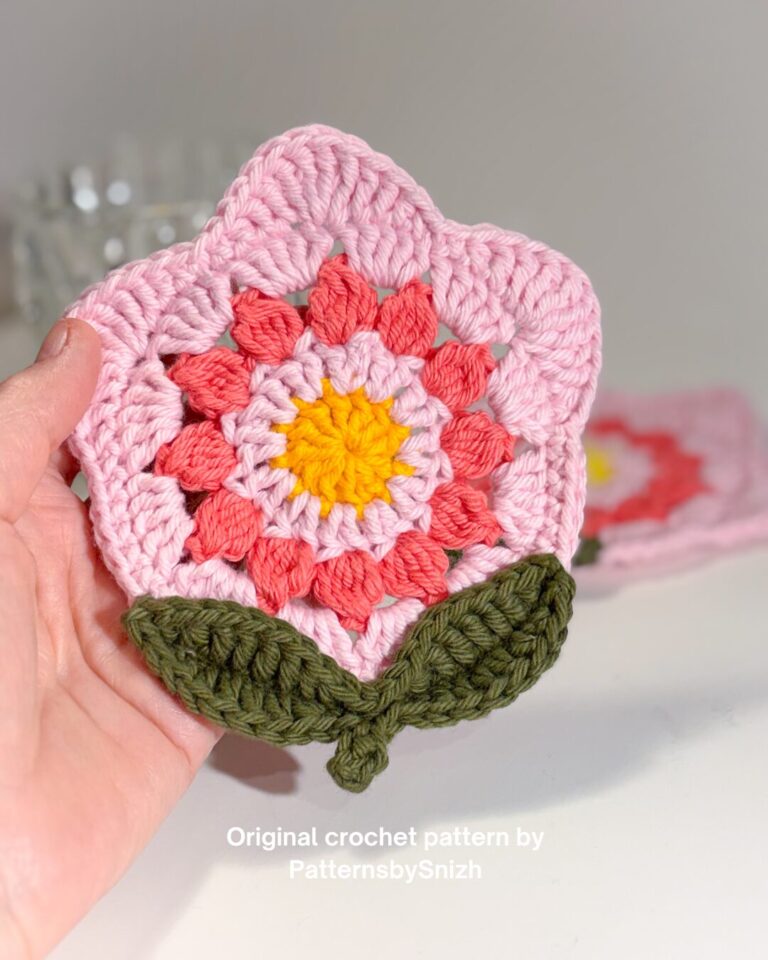 Tulip Coaster Crochet Pattern PDF – Floral Coaster Pattern – Crochet Flower Coaster – Downloadable Crochet Pattern (8)